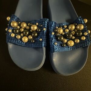Zara Blue Flats with Pearl Embellishments